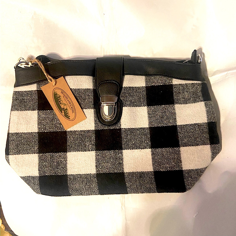 Woodland Creek Black & White Flannel Plaid Vinyl CrossBody Adjustable Bag Purse
